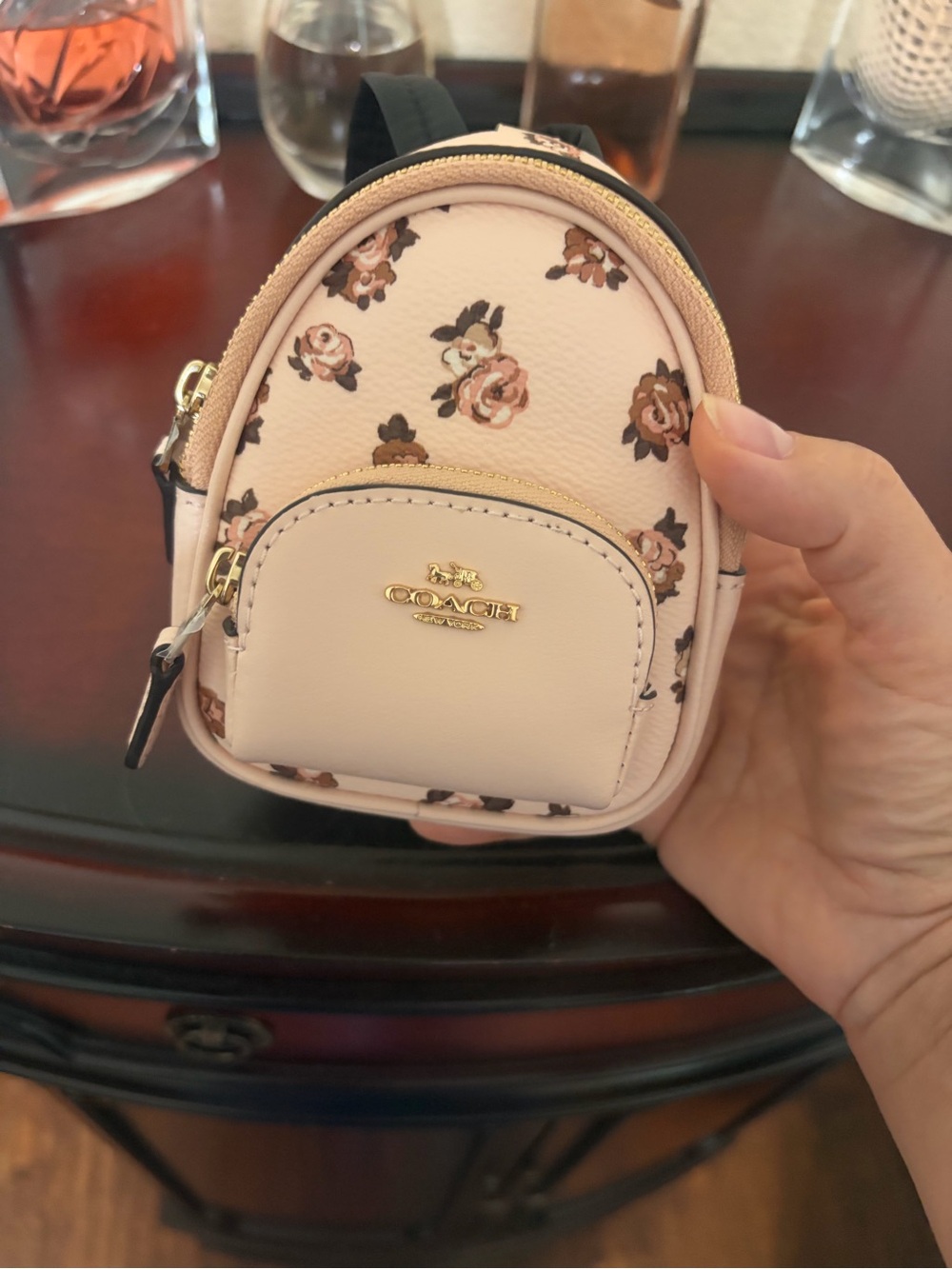 COACH Pink Floral Mini Backpack Coin Pouch with Gold Hardware. NWOT